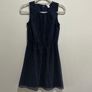 J.CREW Women Navy Metallic Gold Dot Dress Sleeveless Navy Size 0 Zipper Flare